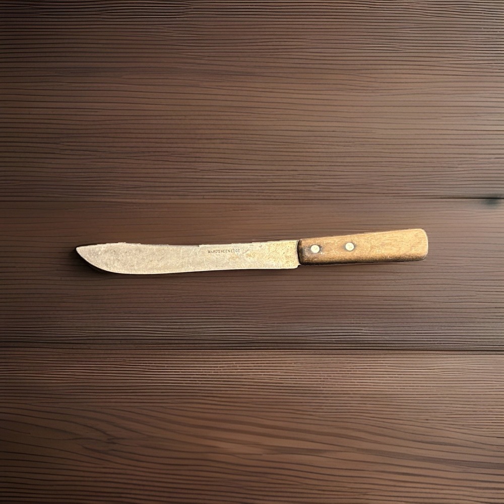 Vintage Ward's Keen Edge Butcher Slicing Knife 8" Blade Wood Handle Chef Cooking